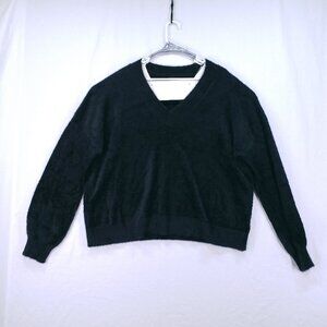 Halogen Women Black Mohair Fuzzy Cropped Soft Sweater Plus Size 100% Nylon